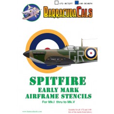 Decals for 1/48 Supermarine Spitfire Early Mark Airframe Stencils