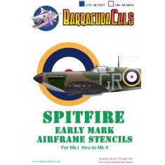 Decals for 1/72 Supermarine Spitfire Early Mark Airframe Stencils