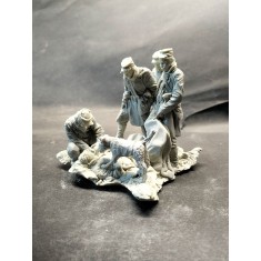54mm Scale WWI French Trench Rescue Team (5 figures with dog and base)