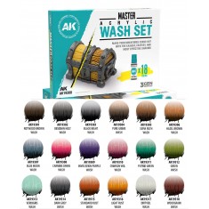 Master Acrylic Wash Set Full Range (18 Colours, 18ml per bottle)
