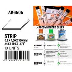 Styrene Strips 0.30 x 4.00 x 350mm (10pcs)