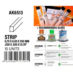 Styrene Strips 0.75 x 0.50 x 350mm (10pcs)