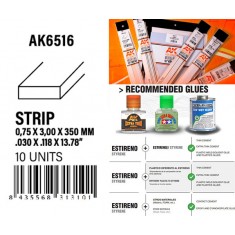 Styrene Strips 0.75 x 3.00 x 350mm (10pcs)