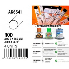 Styrene Rod 3.00 diameter x 350mm (4pcs)