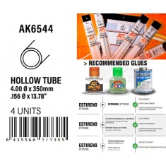 Styrene Hollow Tube 4.00dx350mm, W.T. 0.7mm (4pcs)