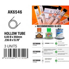 Styrene Hollow Tube 6.00dx350mm, W.T. 0.7mm (3pcs)