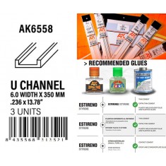 Styrene U Channel 6.0 width x 350mm (3pcs)