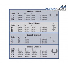 Metric/Imperial Range - Brass C Channel #a/c 1mm, b 3.0mm, L: 12"/305mm (1pc)