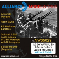 1/350 WWII USN 40mm Bofors Quad Mounted (without Shield)(6 Quad Mounts/24 Guns)