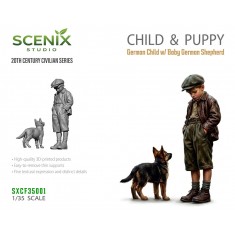 1/35 20th Century Civilian - Child & Puppy #Child with Baby German Shepherd