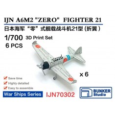 1/700 IJN A6M2 'ZERO' Fighter 21 Folded (6pcs) with Decals