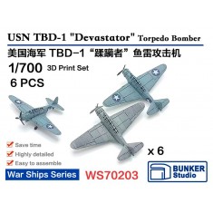 1/700 USN TBD-1 'Devastator' Torpedo Bomber (6pcs) with Decals