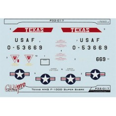 1/32 F-100D 182nd TFS Texas ANG Decal with Data Stencils