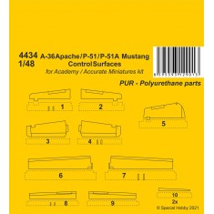 1/48 WWII US A-36 Apache / P-51 / P-51A Mustang Control Surfaces for Academy kits