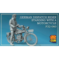 1/32 German Dispatch Rider standing with a motorcycle