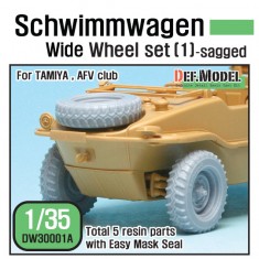1/35 WWII Schwimmwagen Wide Sagged Wheels Set for Tamiya kit #35224 (5 wheels)