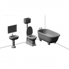 1/72 Miniature Furniture - European Urban House Bathroom, 20th century