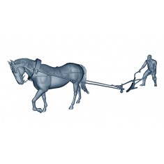 1/35 Miniature Plowing Farmer w/Plow Drawn & Horse