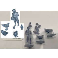 1/35 Miniature Feeding Chickens - Child, Hens, Chickens