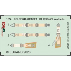 1/24 Messerschmitt Bf 109G-5/6 Seatbelts on 3D Decal for Airfix kits