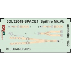 1/32 Spitfire Mk.Vb Seatbelts Detail Parts on 3D Decal for Kotare kits
