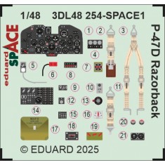 1/48 P-47D Razorback Interior Detail parts (3D Decal) for MiniArt kits