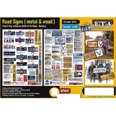 1/48 WWII Metal and Wood Road Signs - D-Day, Ardennes, Battle of the Bulge (paper)
