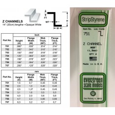 Opaque White Polystyrene Z Channel 0.060''/1.5mm (4pcs)