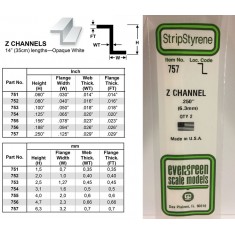 Opaque White Polystyrene Z Channel 0.250''/6.3mm (2pcs)