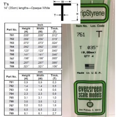 Opaque White Polystyrene T Shape 0.035''/0.88mm (4pcs)