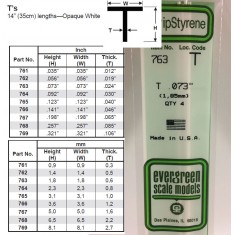 Opaque White Polystyrene T Shape 0.073''/1.85mm (4pcs)