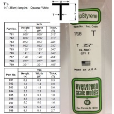 Opaque White Polystyrene T Shape 0.257''/6.5mm (2pcs)