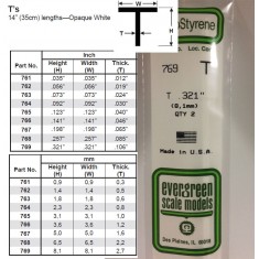 Opaque White Polystyrene T Shape 0.321''/8.1mm (2pcs)