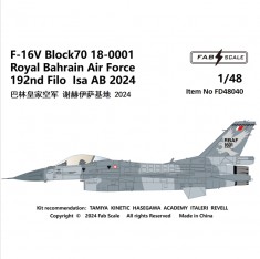1/48 Royal Bahrain Air Force F-16V Block 70 18-0001 Isa AB 2024 Decal