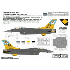 1/72 USAF F-16CM Block 42 314th FS Holloman Air Base 2023 Decal
