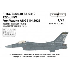 1/72 F-16C Block 40 122nd FW Fort Wayne ANGB IN 2025 Decal & PE parts