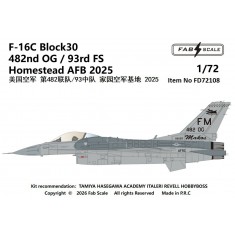 1/72 F-16C Block 30 482nd OG 93rd FS Homestead AFB 2025 Decal