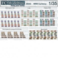 1/35 WWII Currency - Wehrmacht 1942, Lires, France 1944, Reichmarks, etc