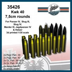 1/35 Kwk 40 7.5cm Rounds for Panzer IV, Stug III/IV, Marder III