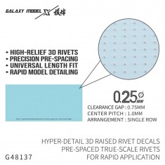 3D Raised Rivet Decals (0.25mm Dia., 0.75mm Gap, 1.0mm Pitch, High)