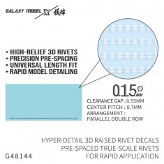 3D Raised Rivet Decals 2 Parallel Rows (0.15mm Dia., 0.55mm Gap, 0.7mm Pitch, High)