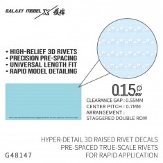 3D Raised Rivet Decals 2 Staggered Rows (0.15mm Dia., 0.55mm Gap, 0.7mm Pitch, High)