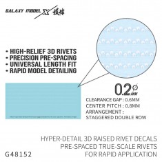 3D Raised Rivet Decals 2 Staggered Rows (0.2mm Dia., 0.6mm Gap, 0.8mm Pitch, High)