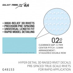 3D Raised Rivet Decals 2 Staggered Rows (0.2mm Dia., 0.7mm Gap, 0.9mm Pitch, High)