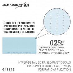 3D Raised Rivet Decals (0.25mm Dia., 2mm Gap, 2.25mm Pitch, High)
