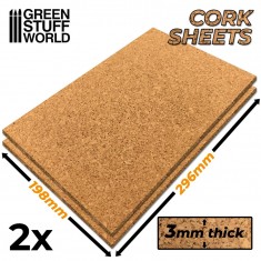 Cork Sheets for Diorama Terrain and Miniature Bases (2pcs, 198x298x3mm)