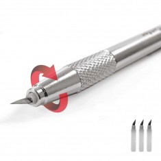 Metal Swivel-Head Hobby Knife for Curve Cutting (3 Spare Blades)
