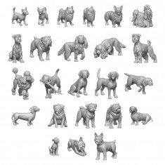 1/48 Resin Small Dogs for Dioramas (3D Printed, 24pcs)