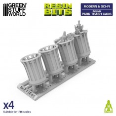 1/48 Modern/Sci-fi - Round Park Trash Cans (4pcs)