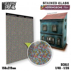 1/48, 1/35 Herringbone Tiles Stained Glass (0.3mm thick, 156x219 mm)